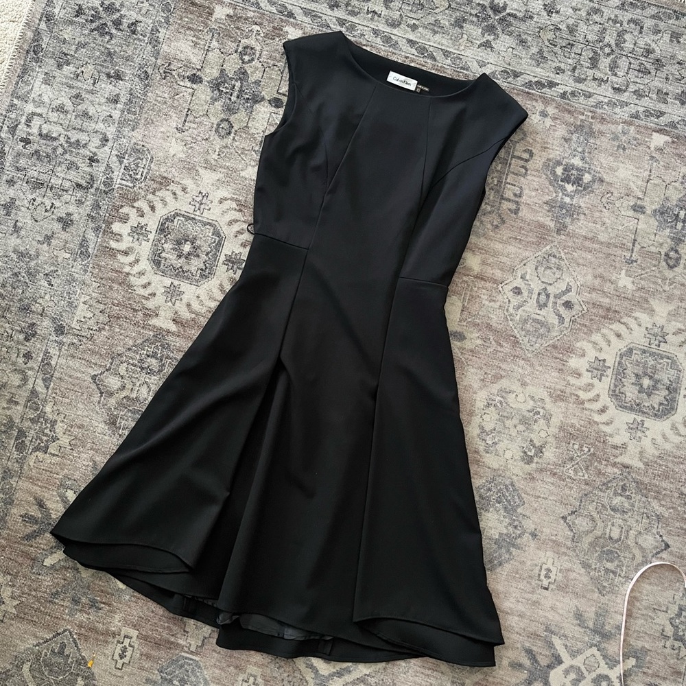 Calvin Klein Tailored Pleated Flare Office Professional Suite Black Dress Sz 2